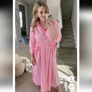 NWT Universal Thread Bubblegum Long Sleeve Cinch Waist Maxi Shirtdress Size XL